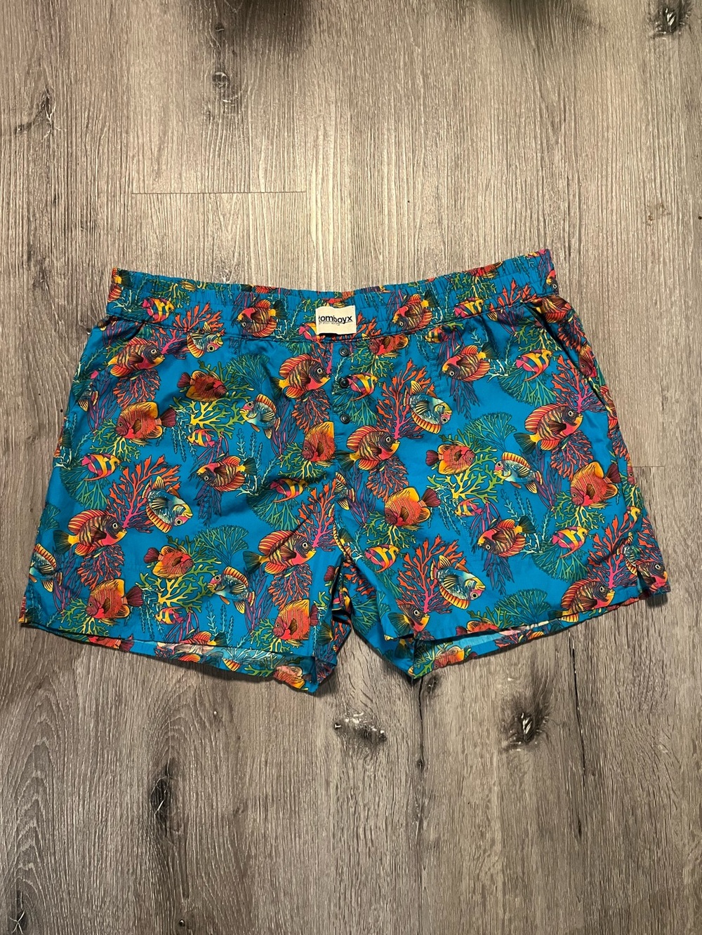TomboyX Blue Tropical Fish Print Cotton Pull On Elastic Waist Shorts Size XL